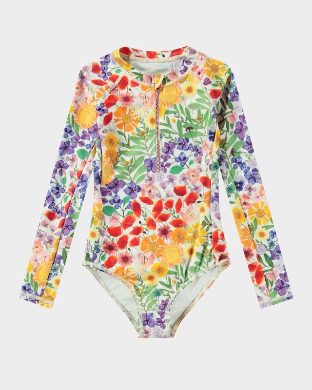 Girl's Necky Long-Sleeve One-Piece Swimsuit, Size 8-12